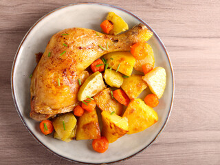 chicken leg with roast vegetables