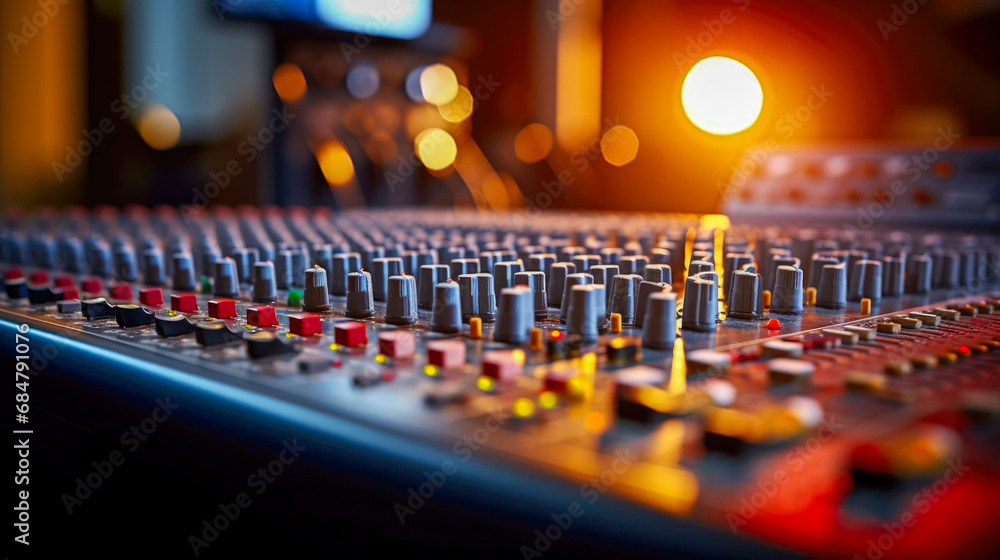 Poster audio mixing console in the recording studio. selective focus. shallow depth of field