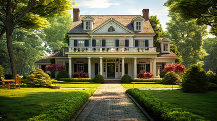 beautiful classic american house in the garden