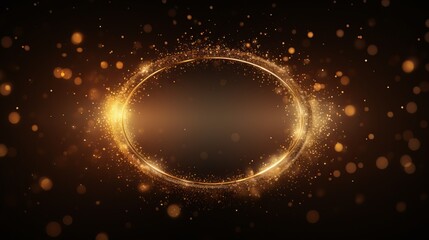 Background with a circular frame made of sparkling golden glitter particles