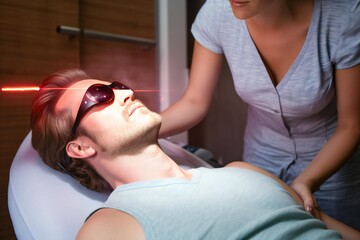 Obraz na płótnie Canvas Laser Hair Removal Procedure: Facial Grooming Transformation Up Close