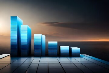 Graphic representation of data in bars on blue backdrop. Modern bar graph design with blue background.