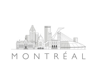 Montreal, Canada cityscape line art style vector illustration in black and white