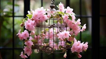 The arrangement is beautiful due to the hanging cages