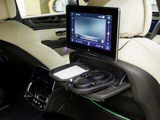 Luxury interior serve cool drink service. Seat backrest equip with LCD monitor for multimedia entertainment