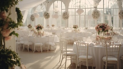 The interior of the hall and wedding tables were decorated.