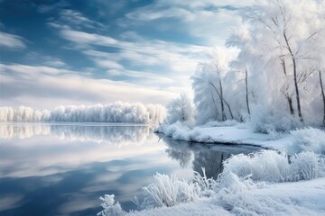 Obraz na płótnie Canvas Beautiful winter landscape with lake