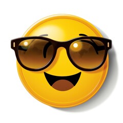Smiling emoticon with sunglasses on a white background.  
