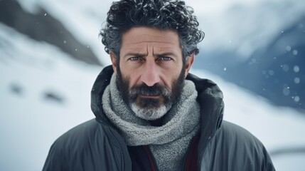 Mature man enjoying sunny winter morning in the mountains