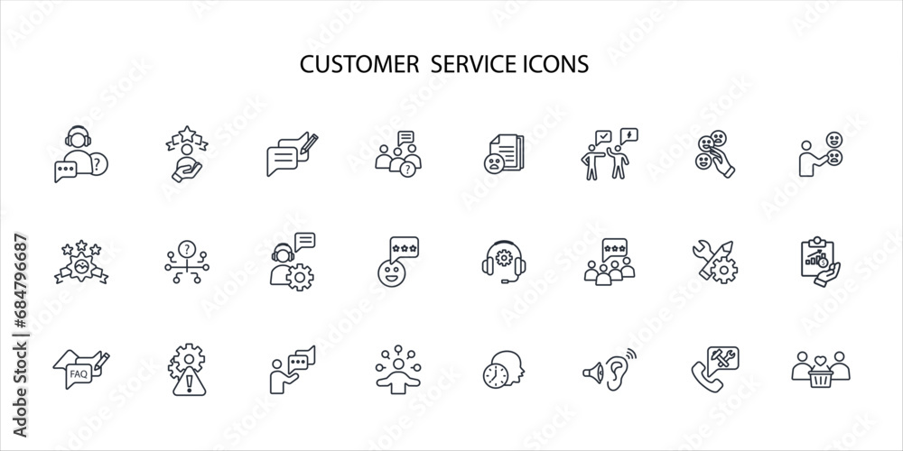 Poster customer service icon set.vector.editable stroke.linear style sign for use web design,logo.symbol il