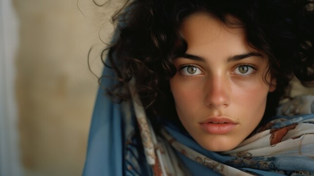 Mysterious gaze of a veiled young middle eastern woman