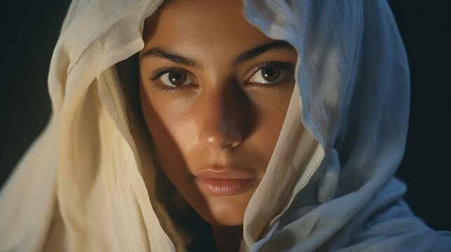 Mysterious gaze of a veiled young middle eastern woman