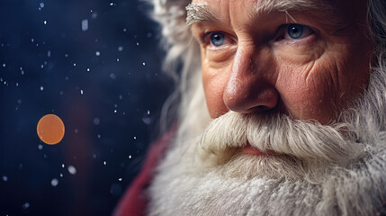 Santa in gentle introspection gazing with soft wise eyes