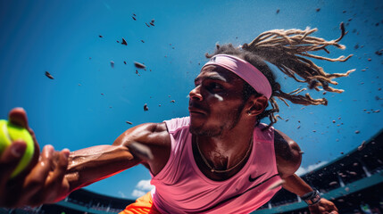 Close-up of tennis overhead smash vibrant court and player's focus