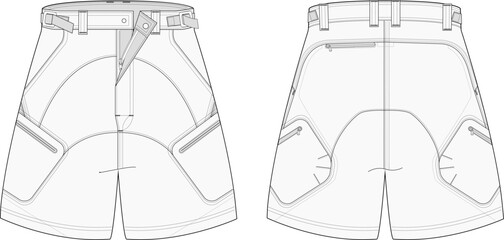 Fototapeta na wymiar Tactical Cargo Shorts Editable Fashion Illustration 