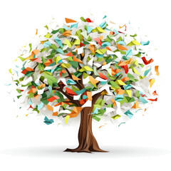 Tree filled with scraps. 2D vector. White background.