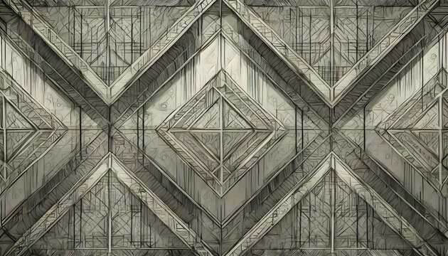 intricate patterns of an architectural blueprint, infused with artistic elements in grey tones

