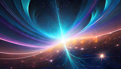 abstract representation of a digital cosmos, where stars and dynamic lines converge.