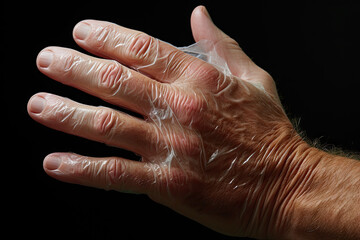 Fototapeta premium A man's hand with a lot of wrinkles on it created with generative AI technology