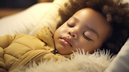 In the kid's room, a baby peacefully slumbers.