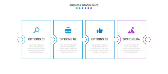 Timeline infographic with infochart. Modern presentation template with 4 spets for business process. Website template on white background for concept modern design. Horizontal layout.