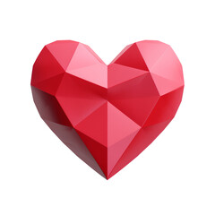 Polygon 3D red heart isolated on transparent background