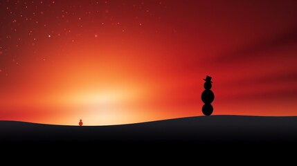  a silhouette of a person standing on a hill with a red sky in the background and stars in the sky.