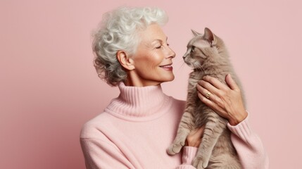 Delightful image of a senior woman and her cat, showcasing their bond.