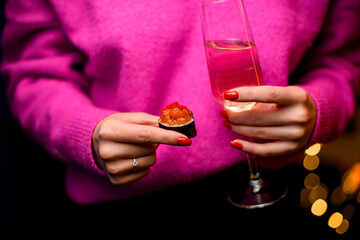 Savoring the Moment. A Girl, Sushi, and Champagne