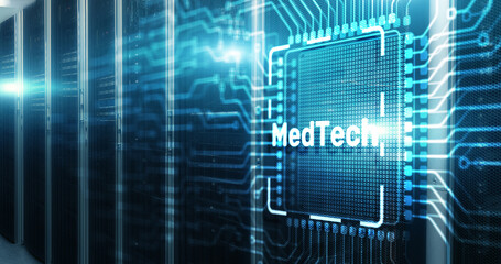 Medicine technology integration automation computing health care concept. CPU Icon. Electronic...