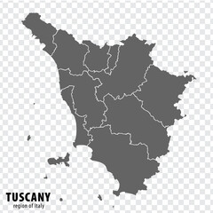 Blank map Tuscany of Italy. High quality map Region Tuscany with municipalities on transparent background for your web site design, logo, app, UI.  EPS10.