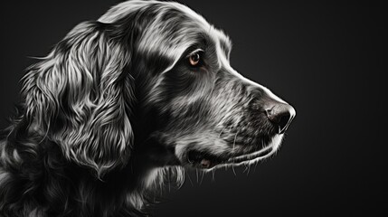  a close up of a dog's face on a black background with a black background and a white border. - obrazy, fototapety, plakaty