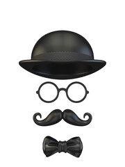 Black mask Hat, ribbon bow, glasses and moustache 3D