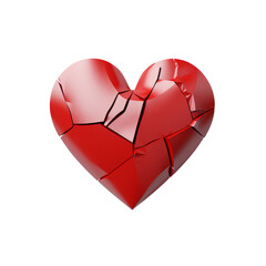 Broken 3D heart isolated on white transparent background