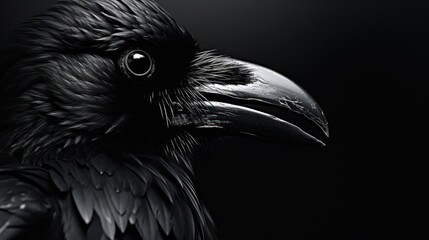  a black and white photo of a bird with a long beak and a large black beak, with a black background.