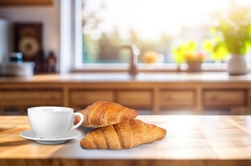 fresh tasty croissants on dining table
