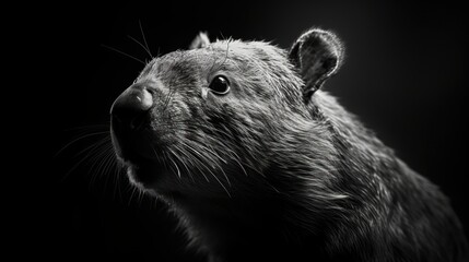  a close up of a rodent's face in a black and white photo of a rodent's head.