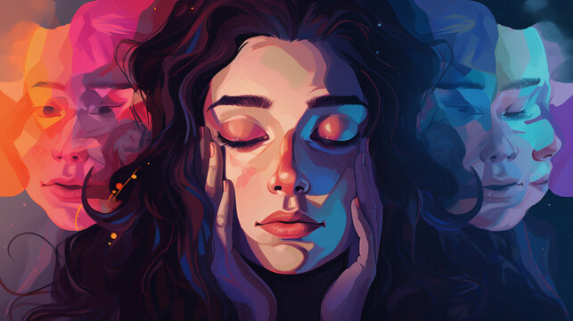 schizophrenic woman with mental disorders and paranoia in depression and stress. ai generative