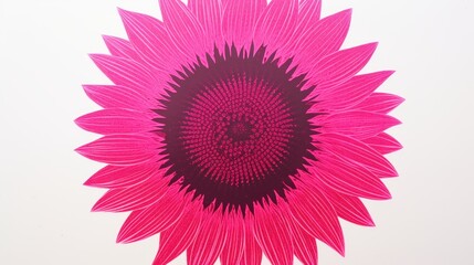  a pink sunflower with a black center in the middle of the center of the flower, on a white background.