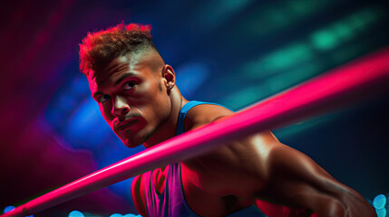 Pole vaulter aims to clear bar with determination - obrazy, fototapety, plakaty