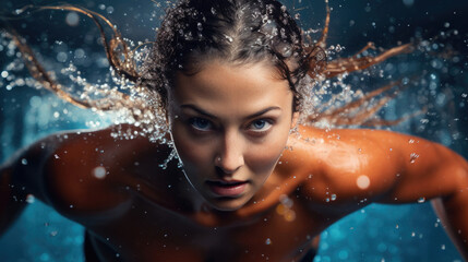 Swimmer's elegant crawl stroke in sparkling water vivid colors and focus create captivating image - obrazy, fototapety, plakaty