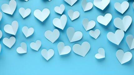 Seamless Background of Paper Hearts in sky blue Colors. Romantic Wallpaper with Copy Space