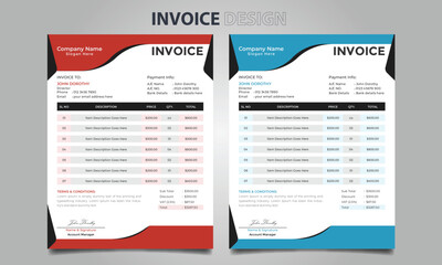 Clean, modern and creative invoice template with two color variation invoice design bundle for company