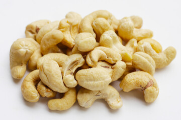 Cashew nuts on white background.