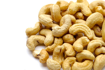Cashew nuts on white background.
