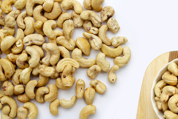 Cashew nuts on white background.