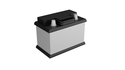 White black car battery or accumulator isolated on transparent and white background. Car concept. 3D render - obrazy, fototapety, plakaty