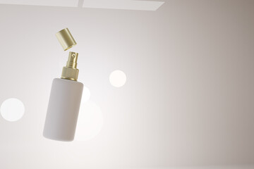 Aluminum container for cosmetics or medicines with a spray dispenser and a screw cap 3D render