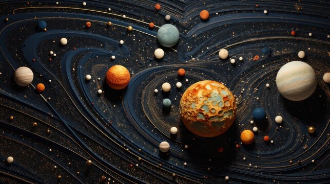  a picture of the solar system with all the planets in one picture and the sun in the middle of the picture.
