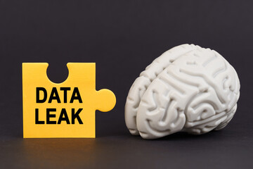 On a black surface there is a brain and a yellow puzzle with the inscription - DATA LEAK